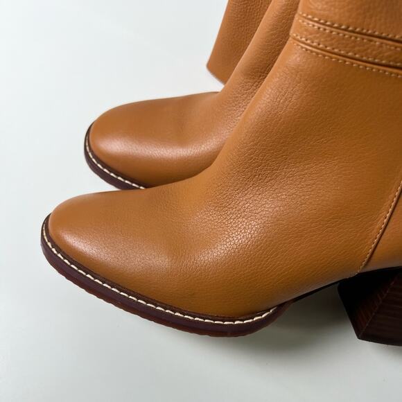 Sam Edelman Brown Almond Toe Elsy Zip Up Tall Block Heel Boot in Caramel 9.5 - Picture 8 of 13